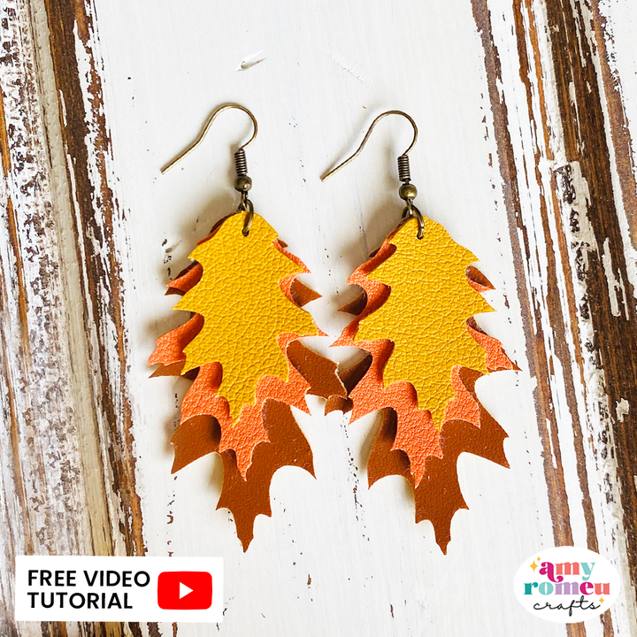 Set of 2 Fall Leaf Faux Leather Earrings SVG