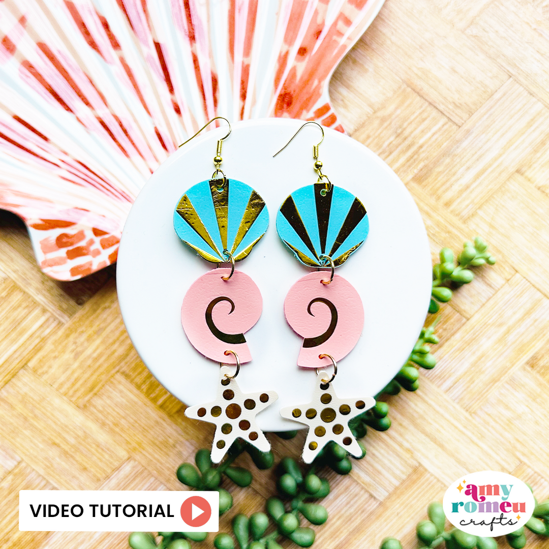 Faux Leather Seashell Dangle Earrings SVG