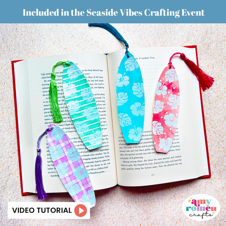 Faux Leather Tropical Surfboard Bookmark SVG