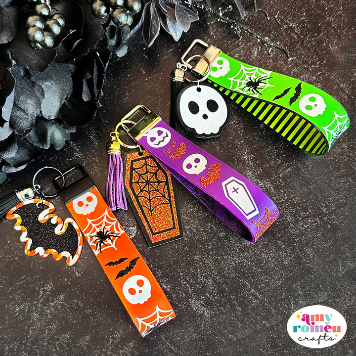 Halloween Faux Leather Key Fob Wristlet with Charms SVGs