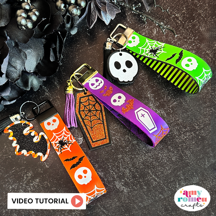 Halloween Faux Leather Key Fob Wristlet with Charms SVGs