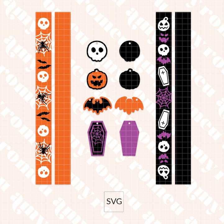 Halloween Faux Leather Key Fob Wristlet with Charms SVGs