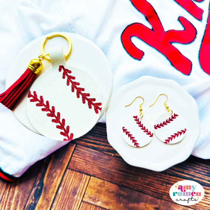 Faux Leather Baseball Earrings & Keychain SVG Bundle