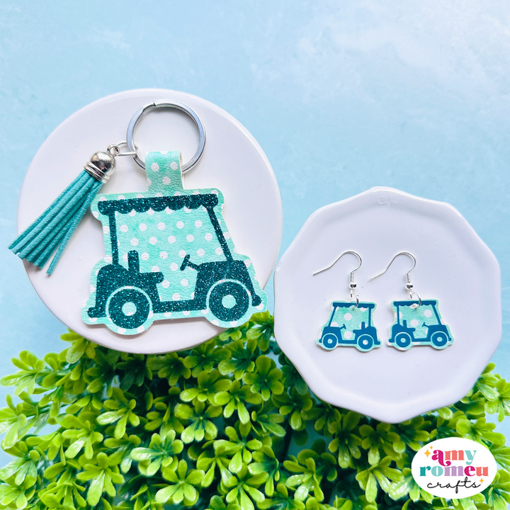 Faux Leather Golf Cart Earrings & Keychain SVG Bundle