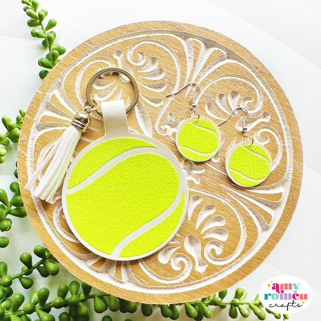 Faux Leather Tennis Ball Earrings & Keychain SVG Bundle