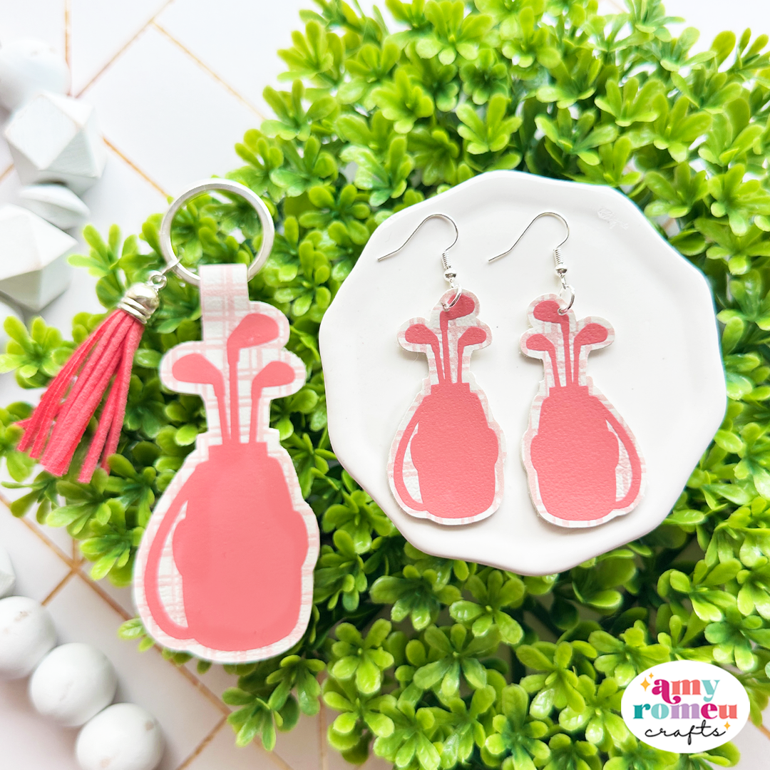 Faux Leather Golf Bag Earrings & Keychain SVG Bundle