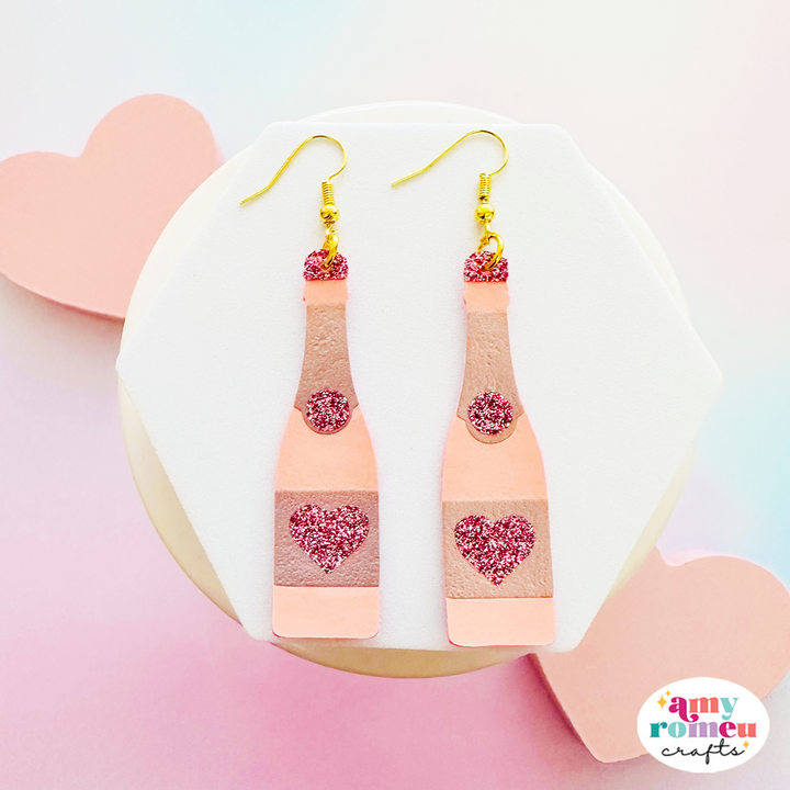 Pink Champagne Faux Leather Earrings SVG