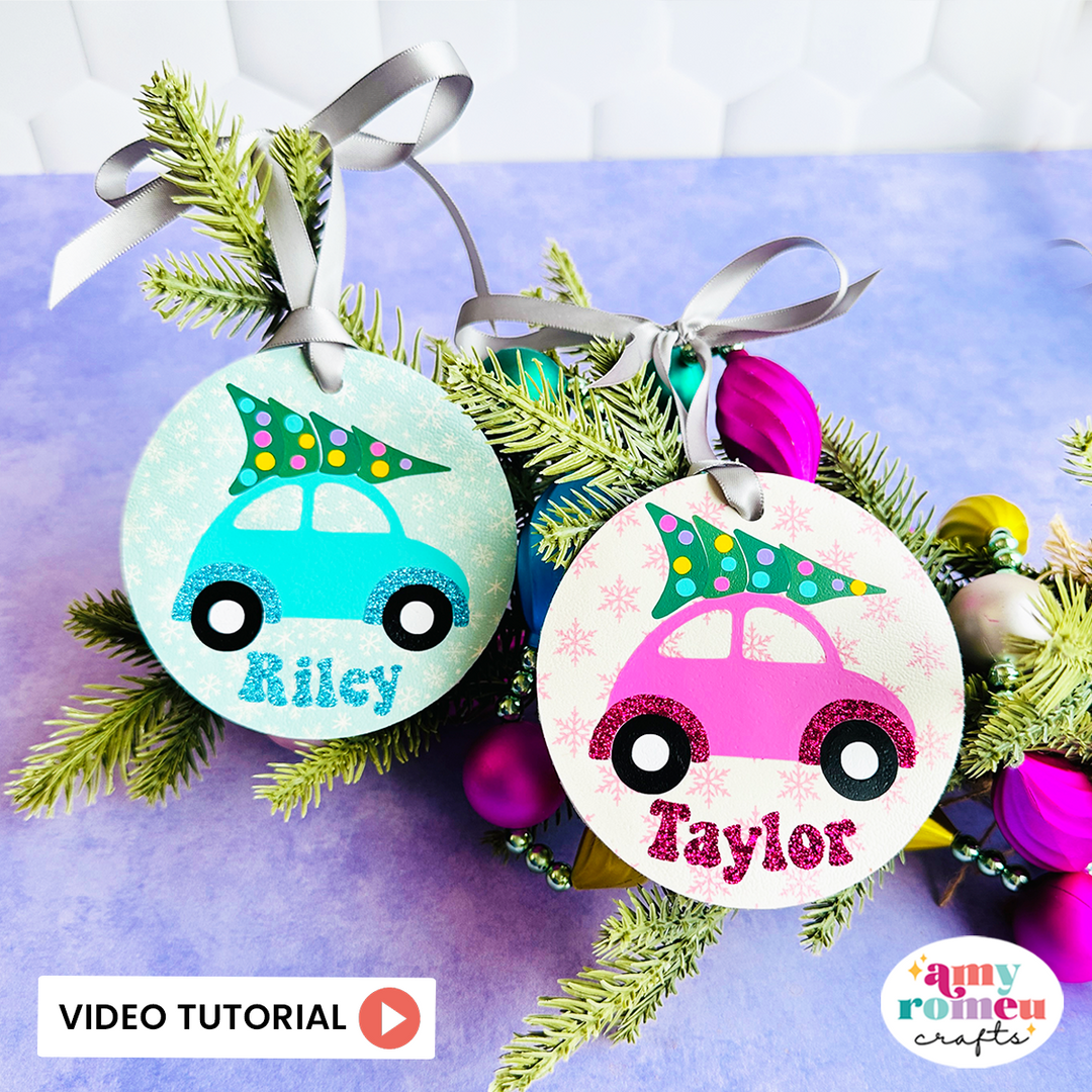 Retro Car Faux Leather Christmas Ornament SVG