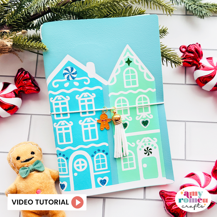 Holiday Houses Faux Leather A5 Notebook Cover SVG