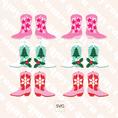 Christmas Cowboy Boot Faux Leather Earrings SVGs