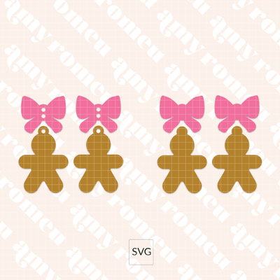 Gingerbread Man with Bow Faux Leather Earrings SVG