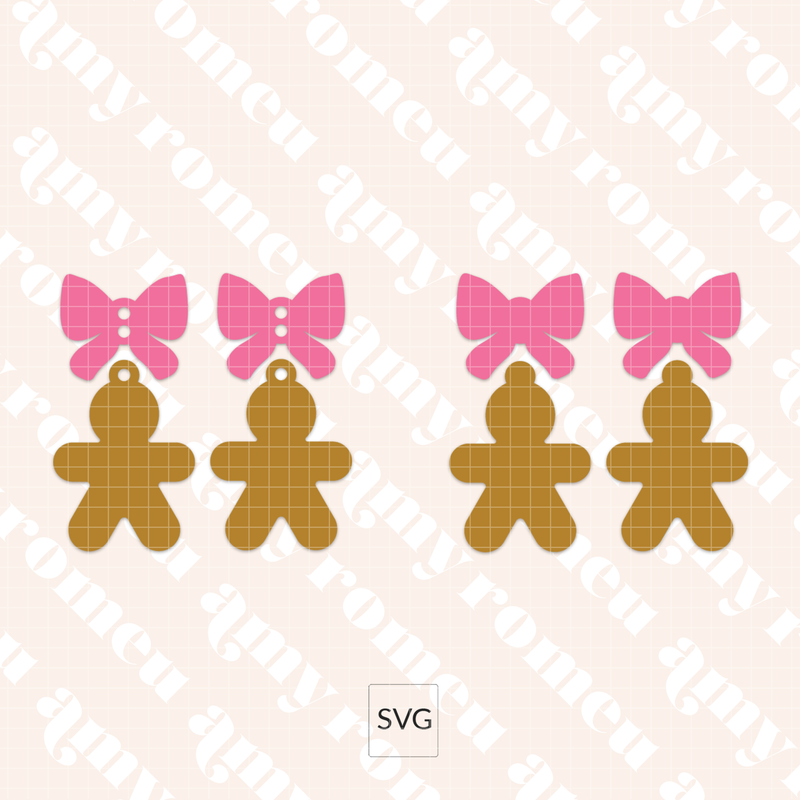 Gingerbread Man with Bow Faux Leather Earrings SVG