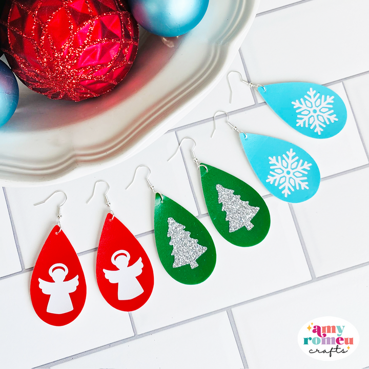 Set of 6 Holiday Teardrop Earrings SVG