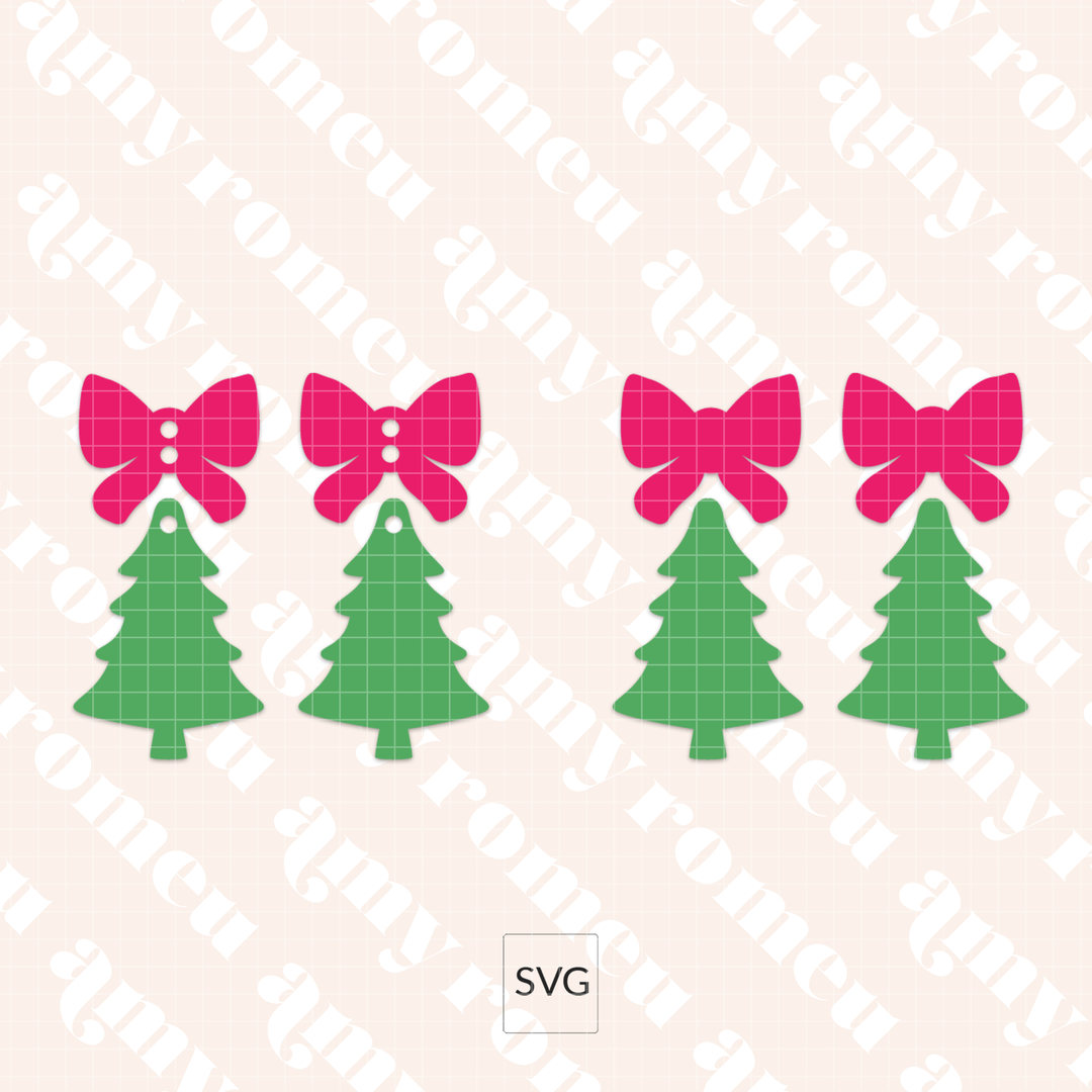 Christmas Tree with Bow Faux Leather Earrings SVG