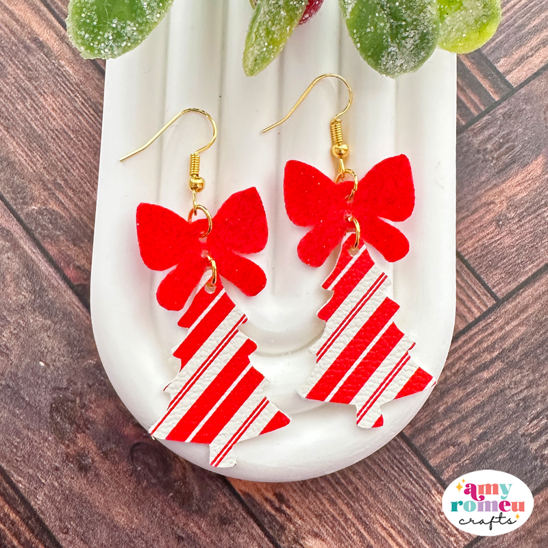 Christmas Tree with Bow Faux Leather Earrings SVG