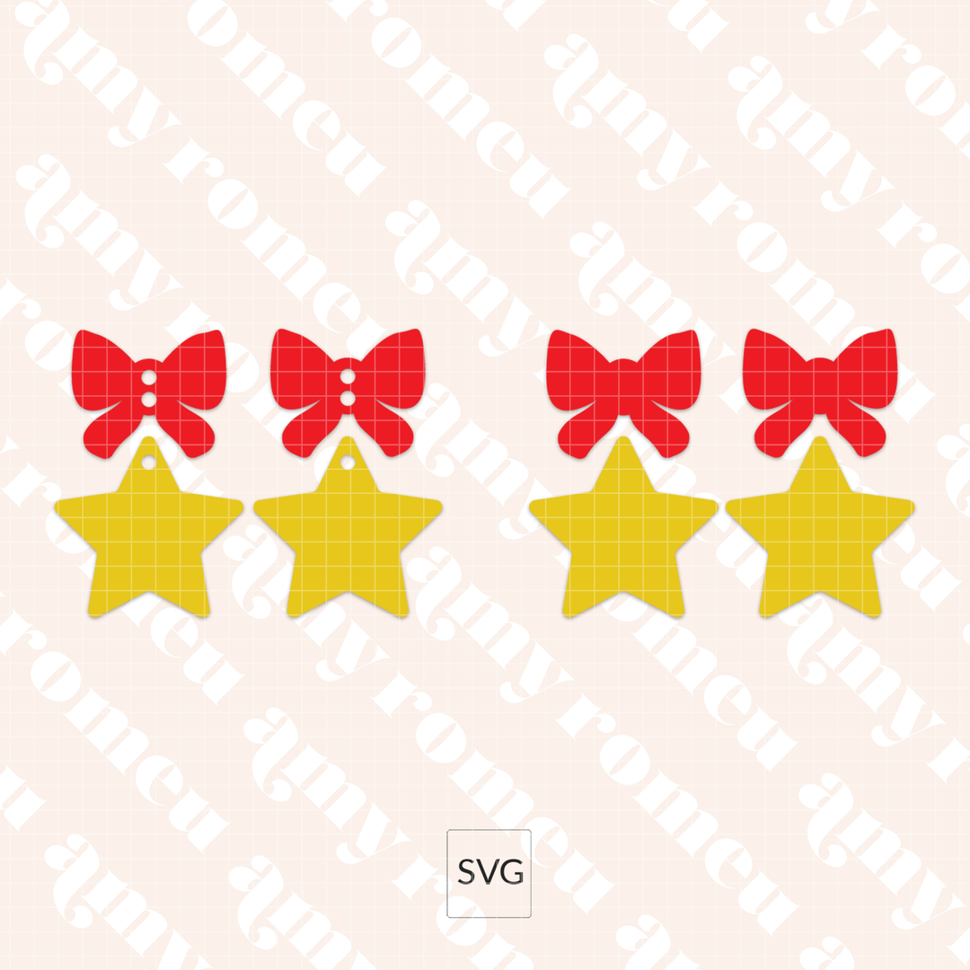 Star with Bow Faux Leather Earrings SVG