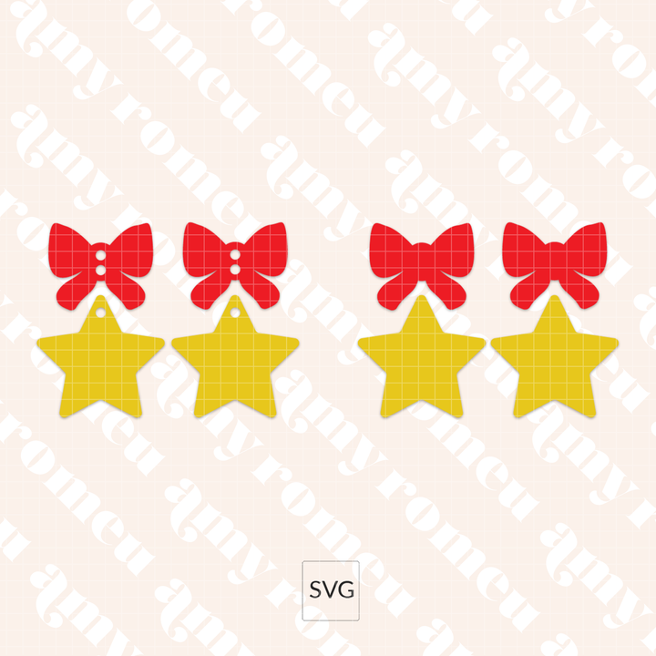 Star with Bow Faux Leather Earrings SVG