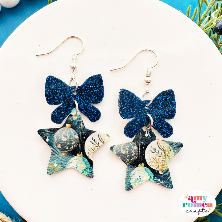 Star with Bow Faux Leather Earrings SVG