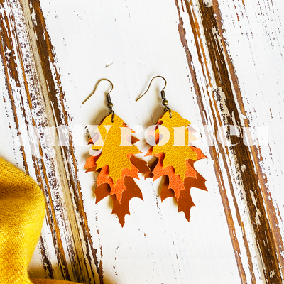 Autumn Leaves Fall Leaf Faux Leather Earrings SVG