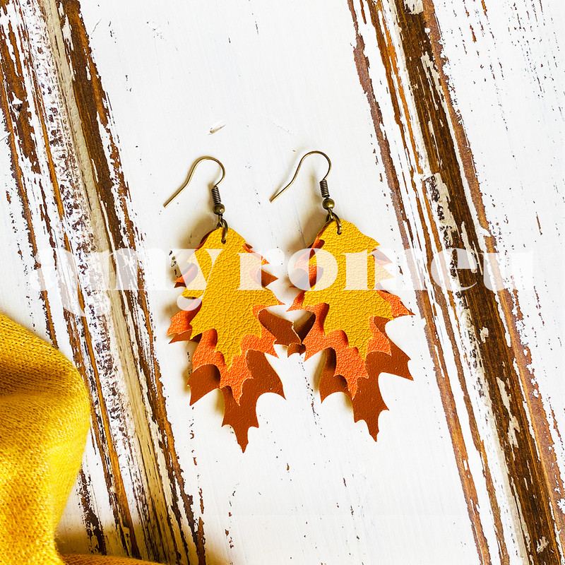 Autumn Leaves Fall Leaf Faux Leather Earrings SVG