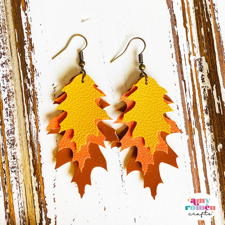 Fall Leaf Faux Leather Earrings SVG