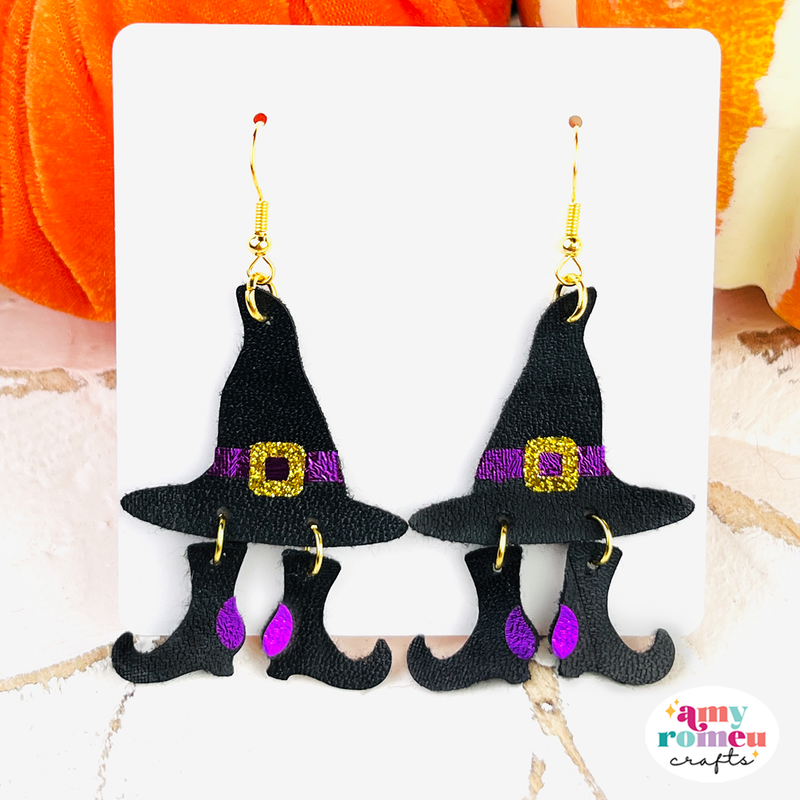 Witch Hat and Boots Faux Leather Earrings SVG