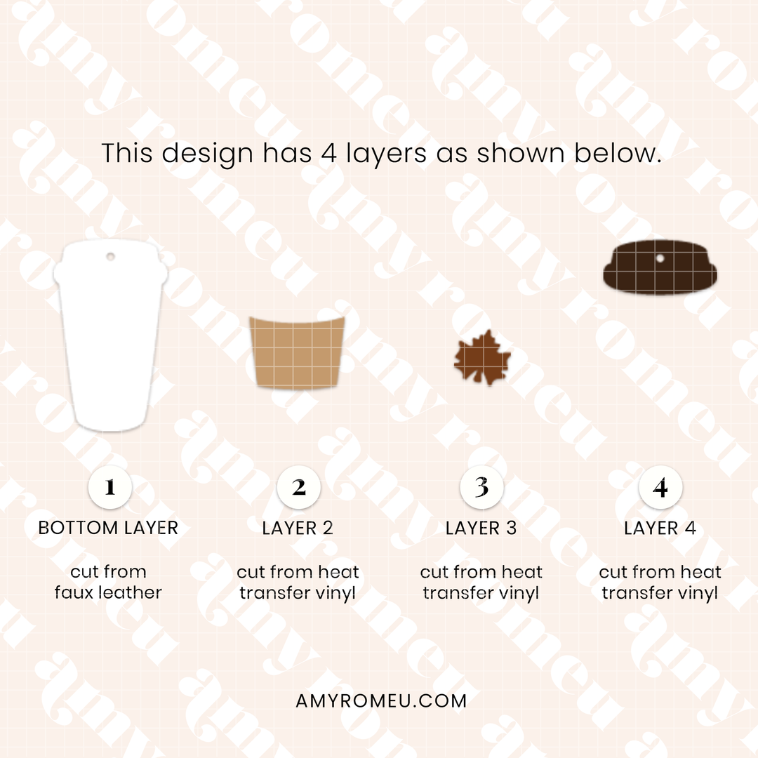 Fall Leaf Coffee Cup Faux Leather Earrings SVG