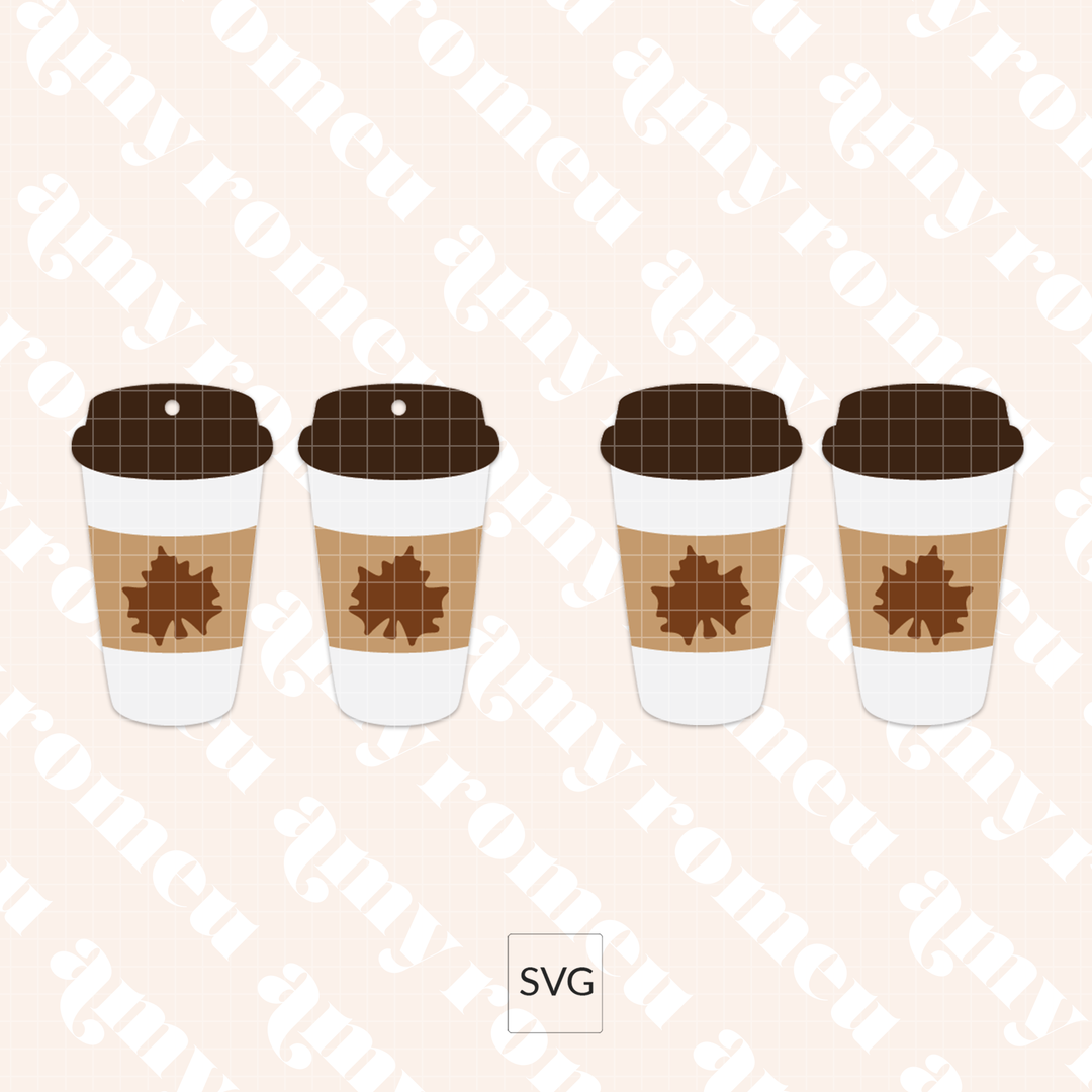 Fall Leaf Coffee Cup Faux Leather Earrings SVG