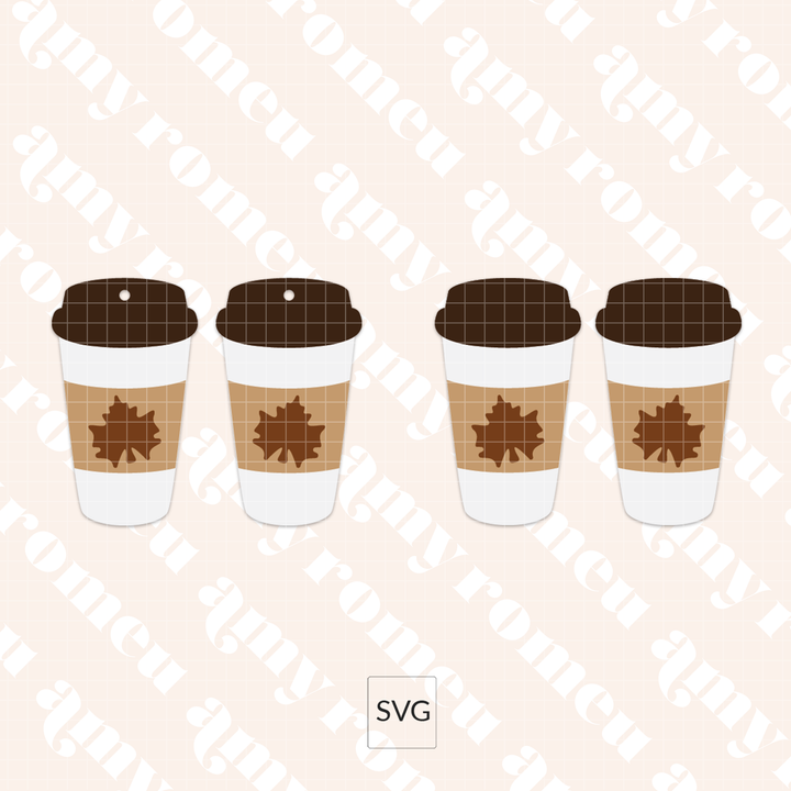 Fall Leaf Coffee Cup Faux Leather Earrings SVG