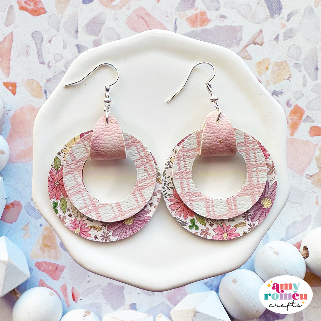 Double Circle and Tab Faux Leather Earrings SVG