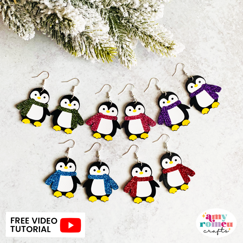 Penguin Faux Leather Earrings SVG