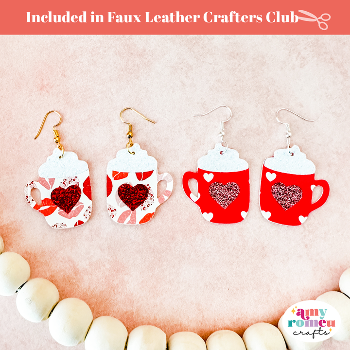 Valentine's Day Coffee Cup Faux Leather Earrings SVG