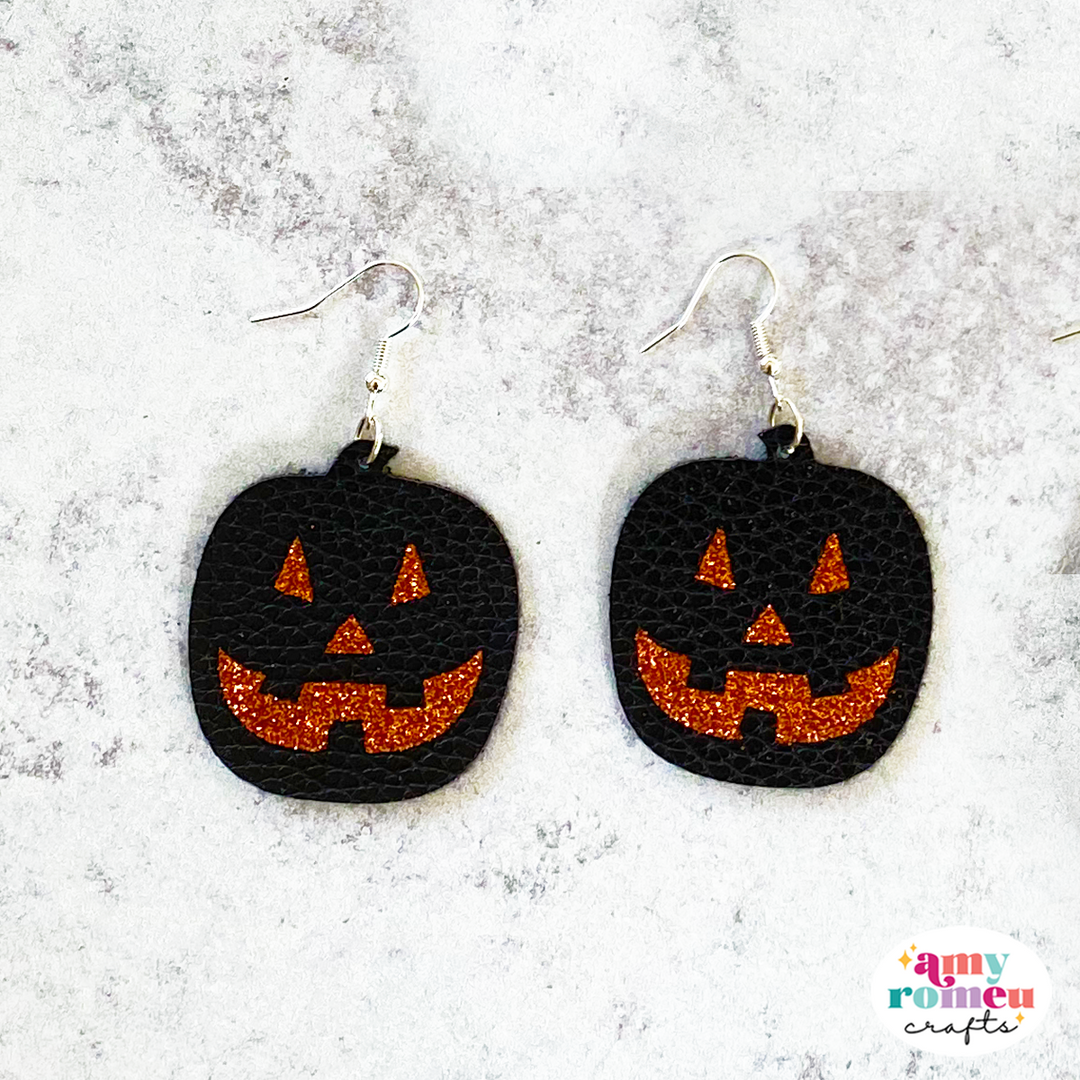 Jack O'Lantern Pumpkin Face Earrings SVG