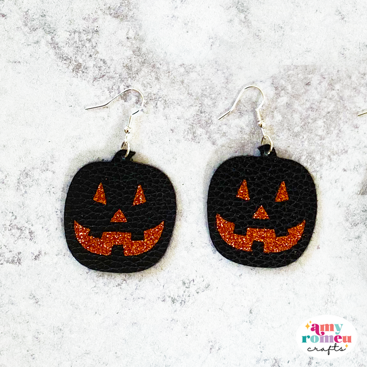 Jack O'Lantern Pumpkin Face Earrings SVG