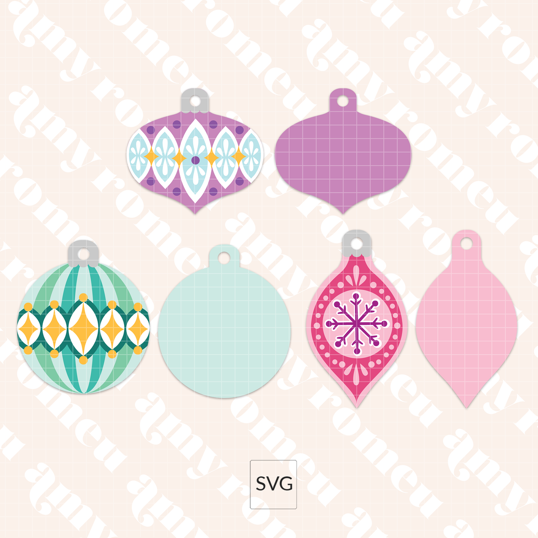 Set of 3 Faux Leather Vintage Style Ornaments SVGs