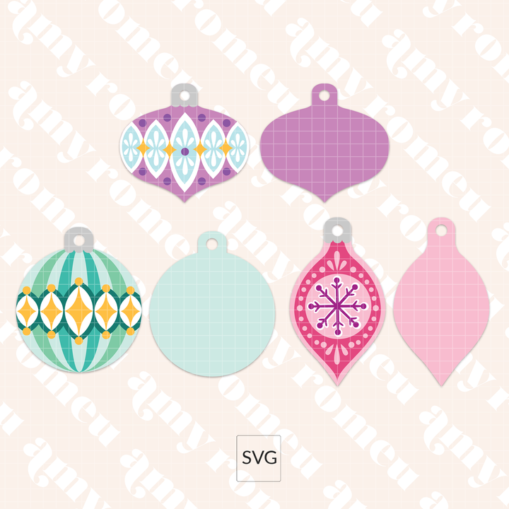 Set of 3 Faux Leather Vintage Style Ornaments SVGs