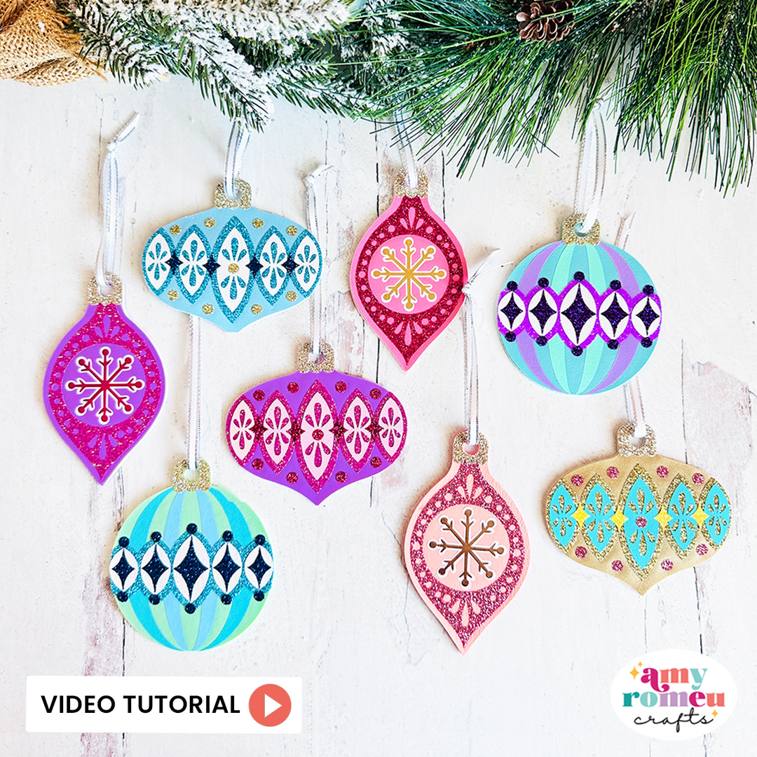 Set of 3 Faux Leather Vintage Style Ornaments SVGs