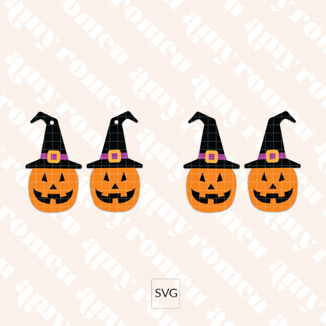Jack O'Lantern with Witch Hat Earrings SVG