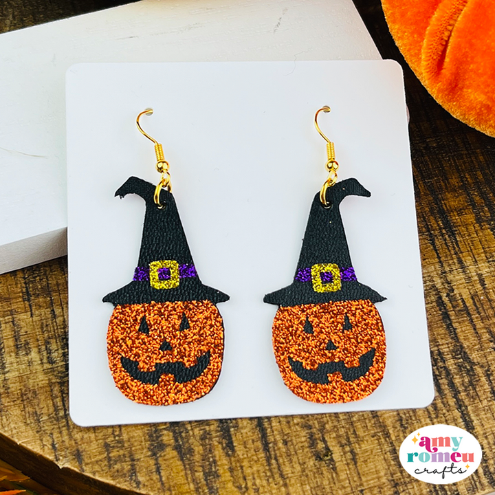 Jack O'Lantern with Witch Hat Earrings SVG