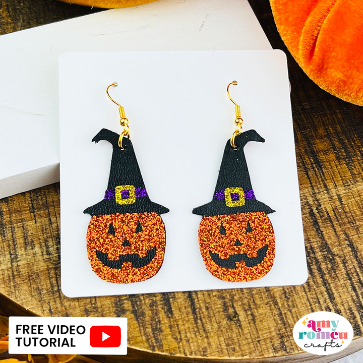 Jack O'Lantern with Witch Hat Earrings SVG