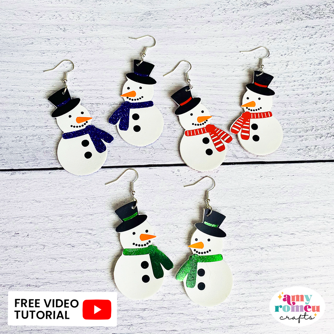 Snowman Faux Leather Earrings SVG