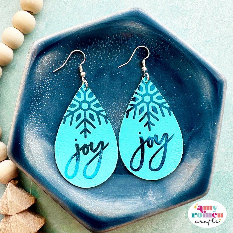 Joy Snowflake Faux Leather Teardrop Earrings SVG