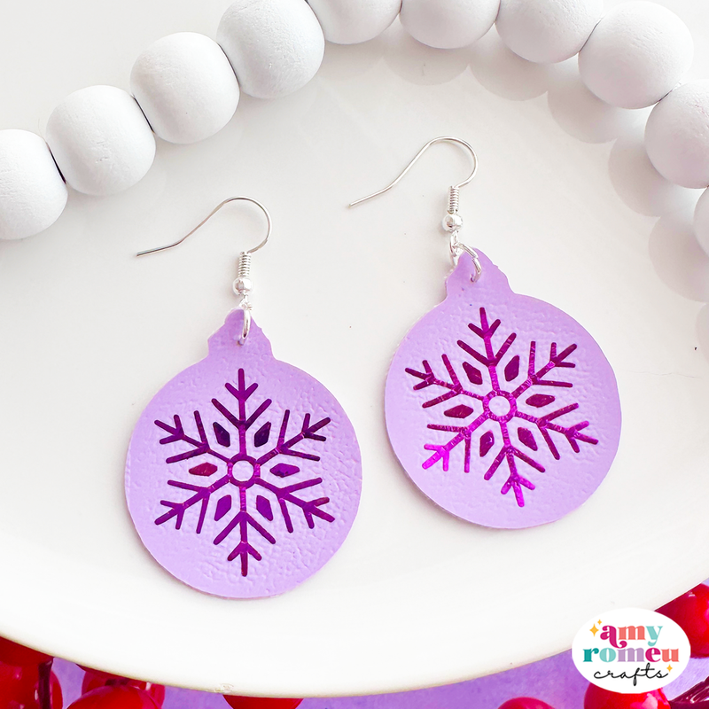 Snowflake Ornament Faux Leather Earrings SVG