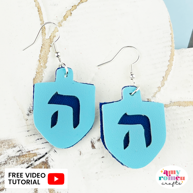 Dreidel Faux Leather Earrings SVG