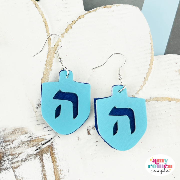 Dreidel Faux Leather Earrings SVG