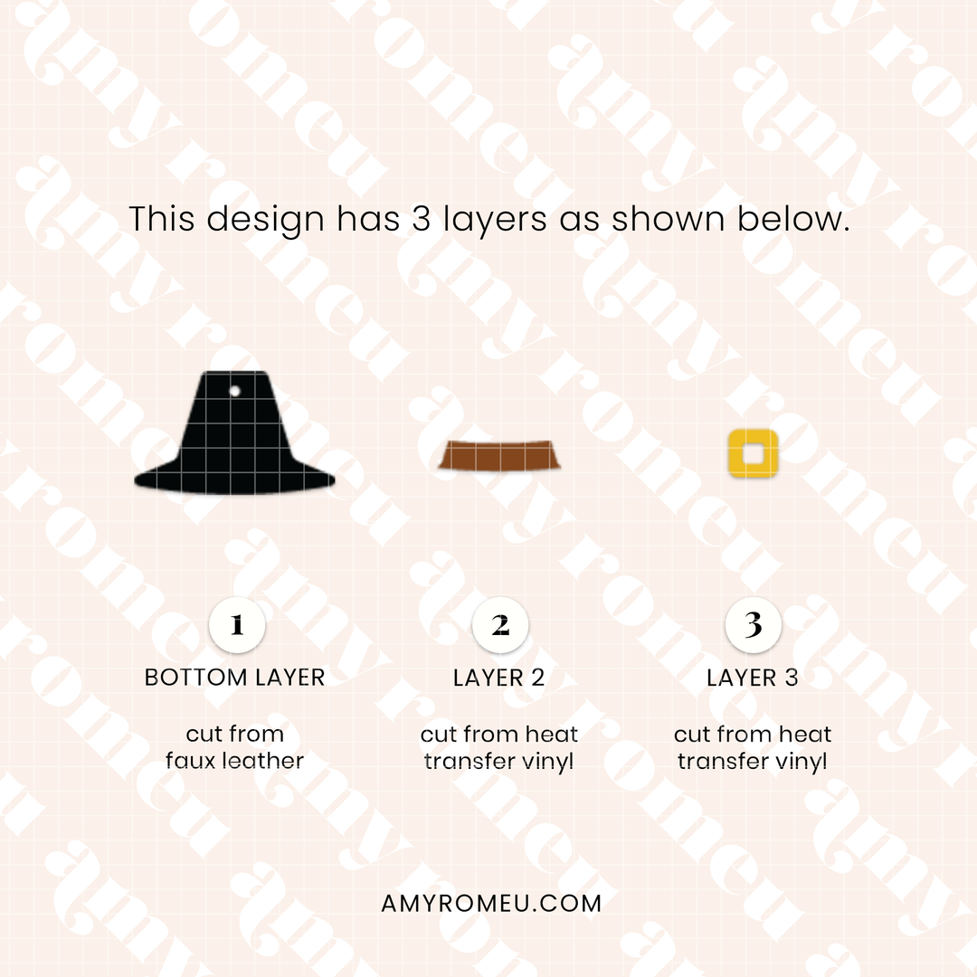 Pilgrim Hat Faux Leather Earrings SVG