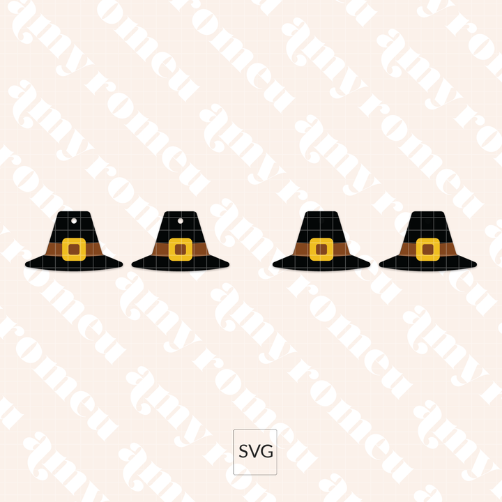 Pilgrim Hat Faux Leather Earrings SVG