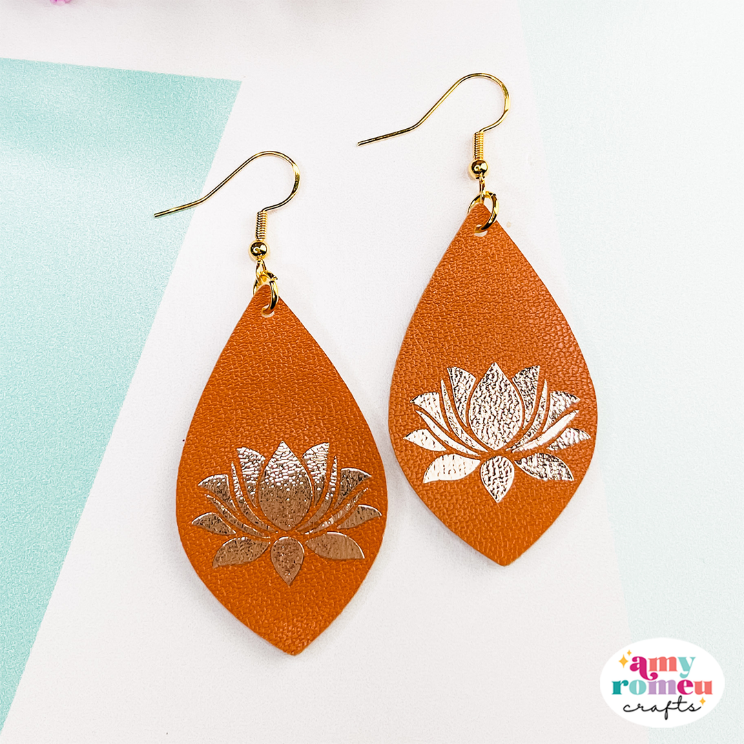 Lotus Flower Petal Faux Leather Earrings SVG