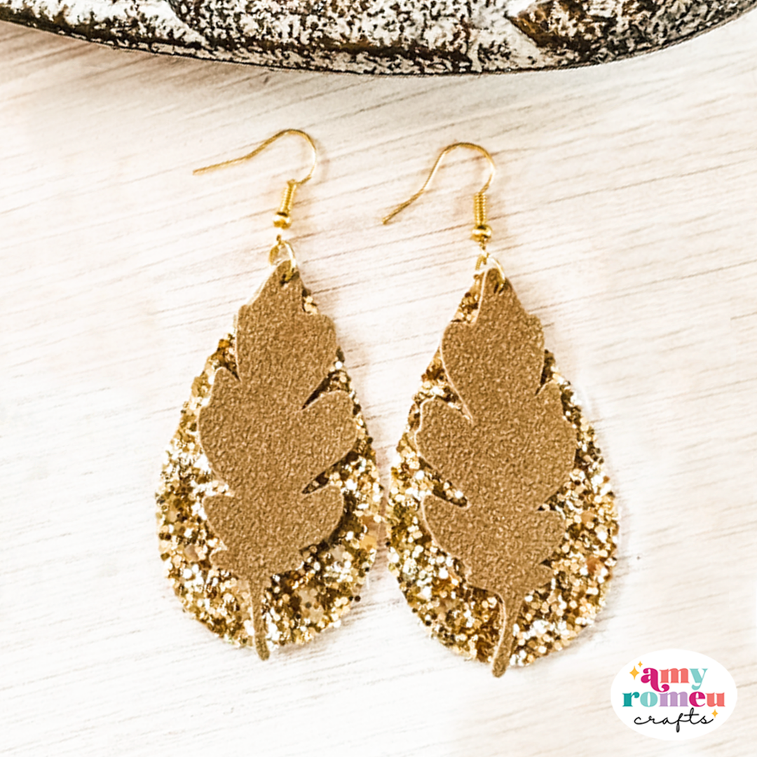 Large Leaf Teardrop Faux Leather Earrings SVG