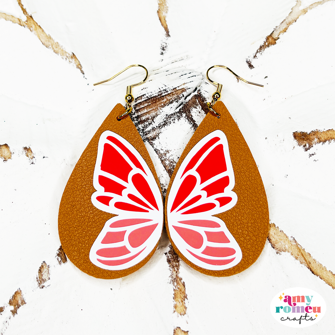 Butterfly Teardrop Faux Leather Earrings SVG